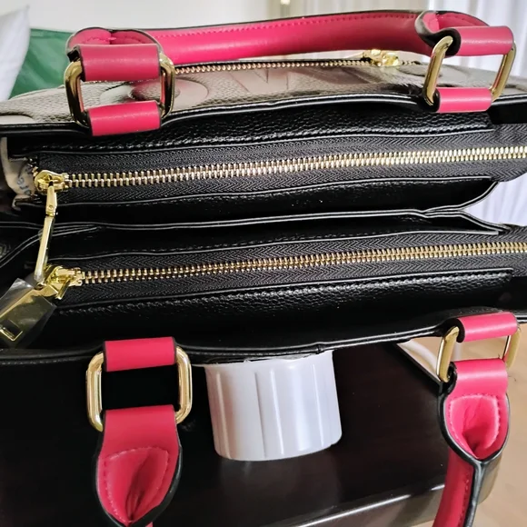 Modern Black and Red Leather Satchel - Picture 3 of 6